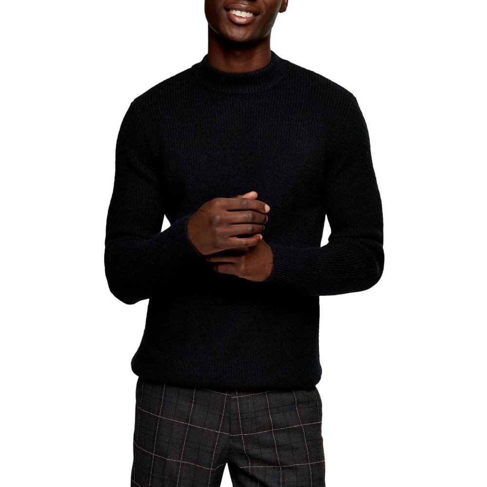 TOPMAN Mock Neck Sweater in Black - Size Large NWT